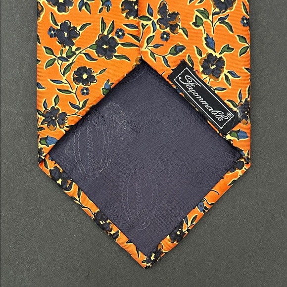 Faconnable Vibrant Orange Floral Tie, 100% Silk, Handmade in France - Picture 7 of 12